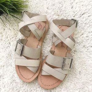 Free people leather flat sandal with buckle, white